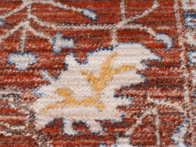 9' X 13' Red Beige And Blue Oriental Area Rug With Fringe