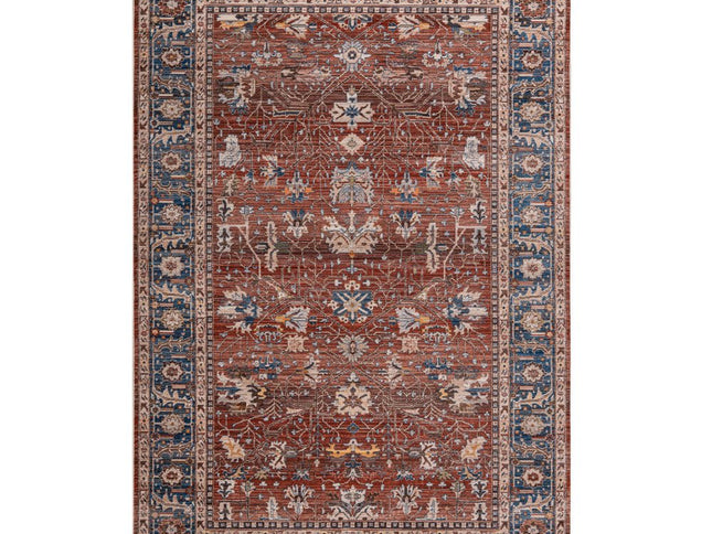 9' X 13' Red Beige And Blue Oriental Area Rug With Fringe