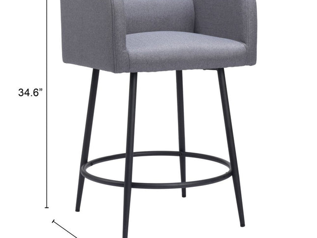 Set of Two 27" Gray and Black Fabric and Steel Counter Height Bar Chairs