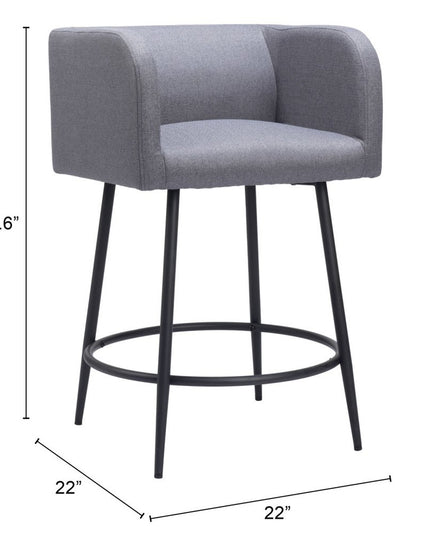 Set of Two 27" Gray and Black Fabric and Steel Counter Height Bar Chairs