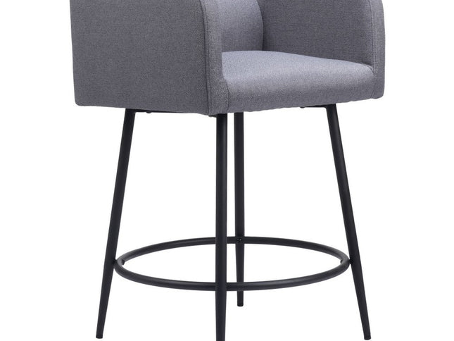 Set of Two 27" Gray and Black Fabric and Steel Counter Height Bar Chairs