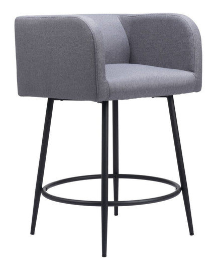 Set of Two 27" Gray and Black Fabric and Steel Counter Height Bar Chairs