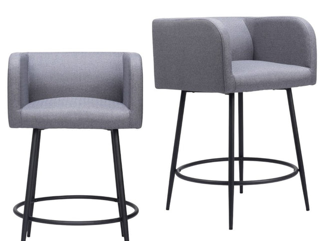 Set of Two 27" Gray and Black Fabric and Steel Counter Height Bar Chairs