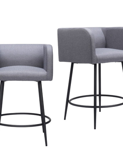 Set of Two 27" Gray and Black Fabric and Steel Counter Height Bar Chairs