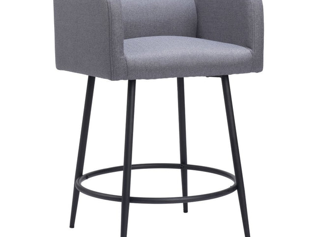 Set of Two 27" Gray and Black Fabric and Steel Counter Height Bar Chairs