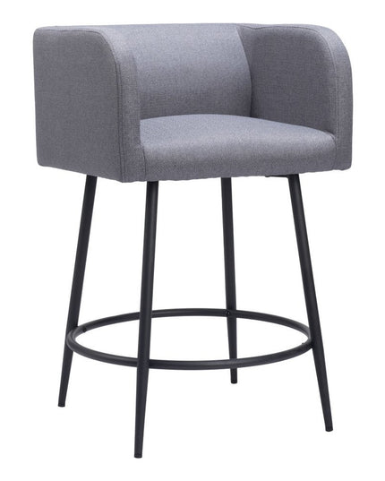 Set of Two 27" Gray and Black Fabric and Steel Counter Height Bar Chairs