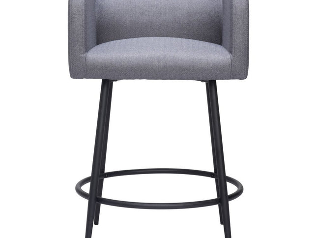 Set of Two 27" Gray and Black Fabric and Steel Counter Height Bar Chairs