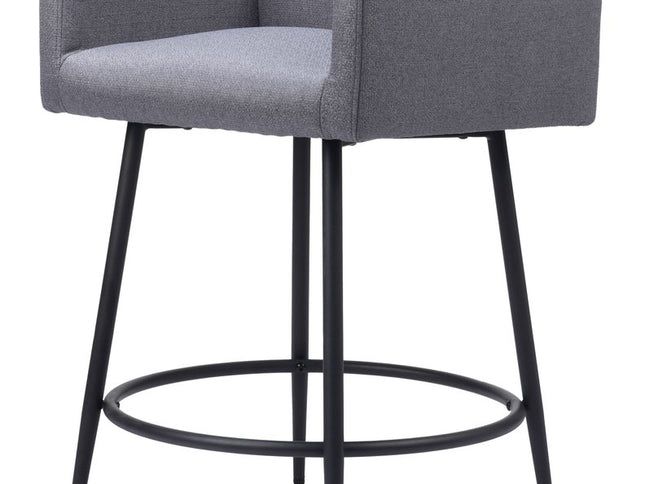 Set of Two 27" Gray and Black Fabric and Steel Counter Height Bar Chairs