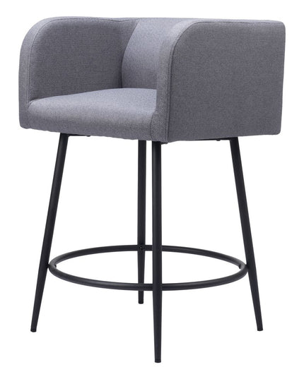 Set of Two 27" Gray and Black Fabric and Steel Counter Height Bar Chairs