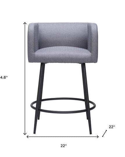 Set of Two 27" Gray and Black Fabric and Steel Counter Height Bar Chairs