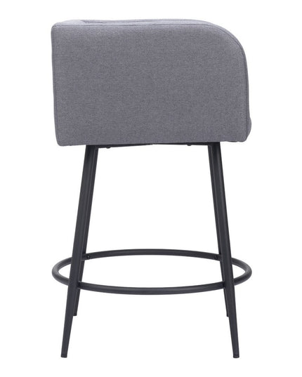 Set of Two 27" Gray and Black Fabric and Steel Counter Height Bar Chairs
