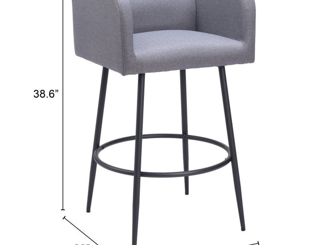 Set of Two 31" Gray and Black Fabric and Steel Bar Height Bar Chairs