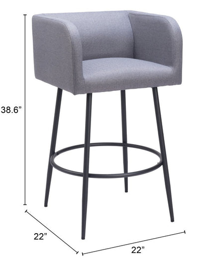 Set of Two 31" Gray and Black Fabric and Steel Bar Height Bar Chairs