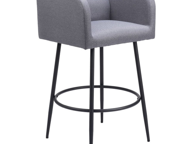 Set of Two 31" Gray and Black Fabric and Steel Bar Height Bar Chairs