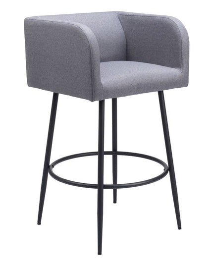 Set of Two 31" Gray and Black Fabric and Steel Bar Height Bar Chairs