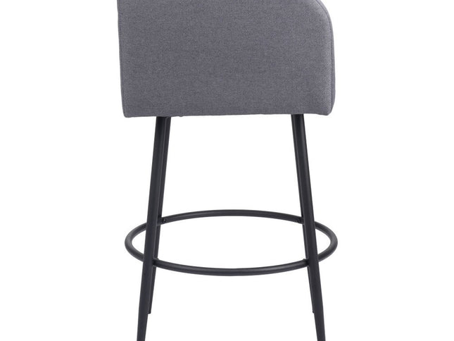 Set of Two 31" Gray and Black Fabric and Steel Bar Height Bar Chairs