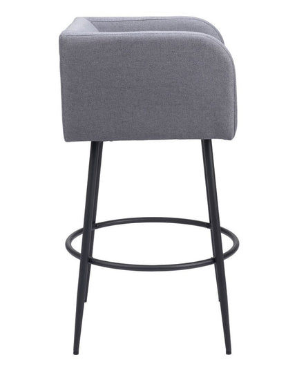 Set of Two 31" Gray and Black Fabric and Steel Bar Height Bar Chairs