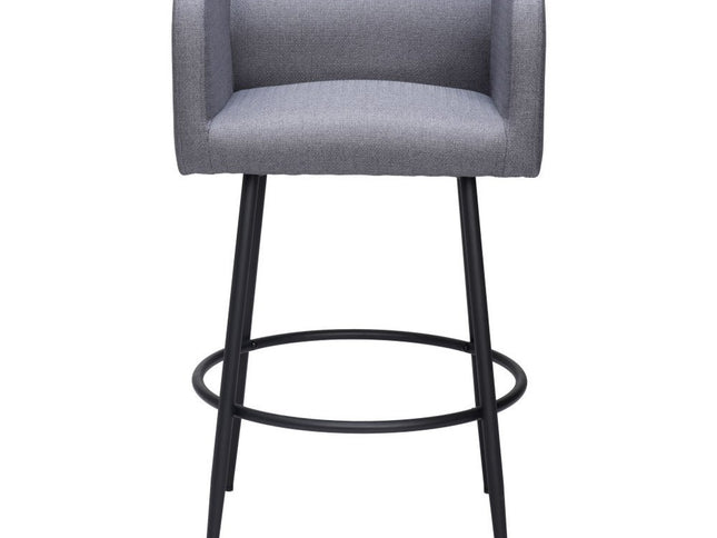 Set of Two 31" Gray and Black Fabric and Steel Bar Height Bar Chairs