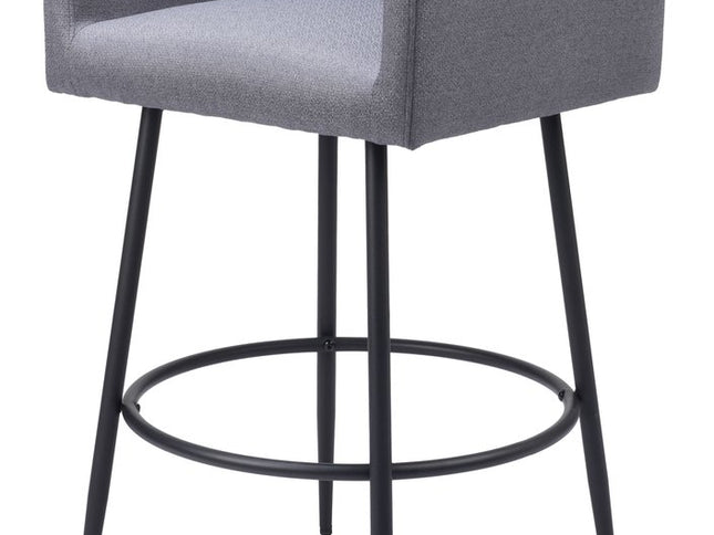 Set of Two 31" Gray and Black Fabric and Steel Bar Height Bar Chairs