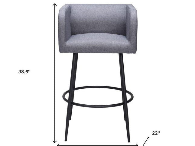 Set of Two 31" Gray and Black Fabric and Steel Bar Height Bar Chairs