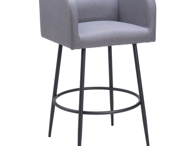 Set of Two 31" Gray and Black Fabric and Steel Bar Height Bar Chairs