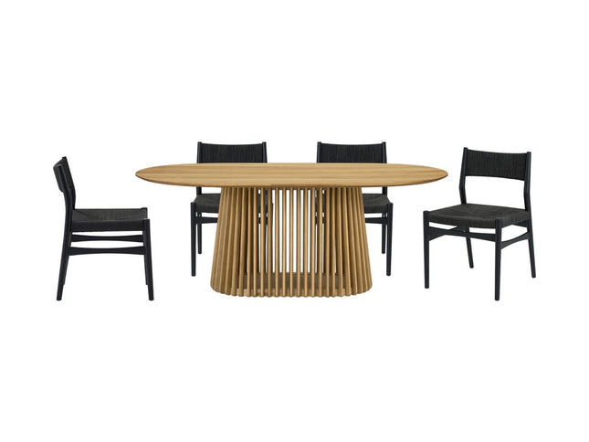Five Piece Oak Oval Dining Set with Four Chairs