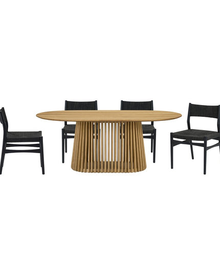 Five Piece Oak Oval Dining Set with Four Chairs