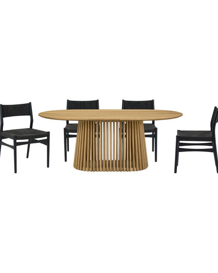 Five Piece Oak Oval Dining Set with Four Chairs
