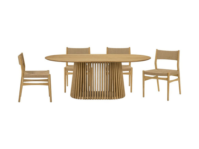 Five Piece Oak Oval Dining Set with Four Chairs