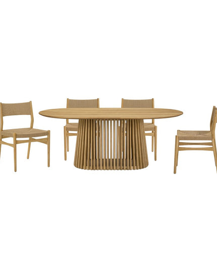 Five Piece Oak Oval Dining Set with Four Chairs