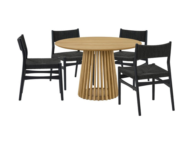 Five Piece Oak Round Dining Set with Four Chairs