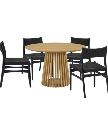 Five Piece Oak Round Dining Set with Four Chairs