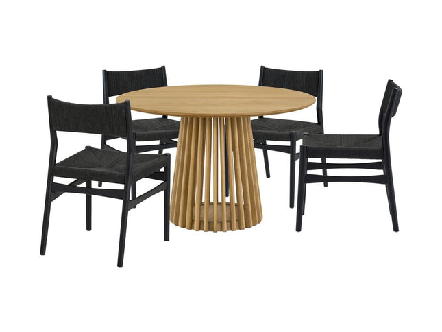 Five Piece Oak Round Dining Set with Four Chairs