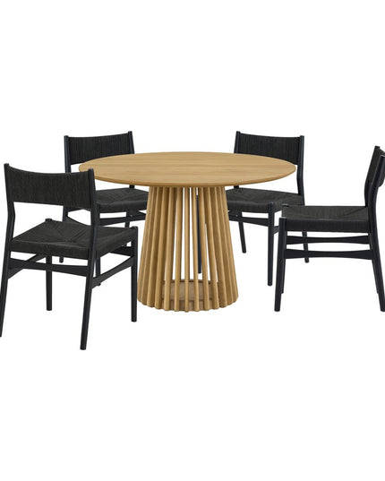 Five Piece Oak Round Dining Set with Four Chairs