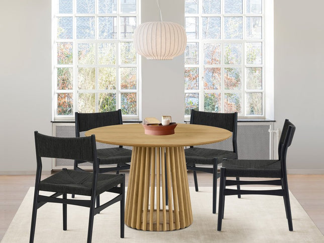 Five Piece Oak Round Dining Set with Four Chairs