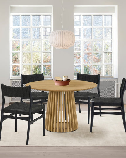 Five Piece Oak Round Dining Set with Four Chairs