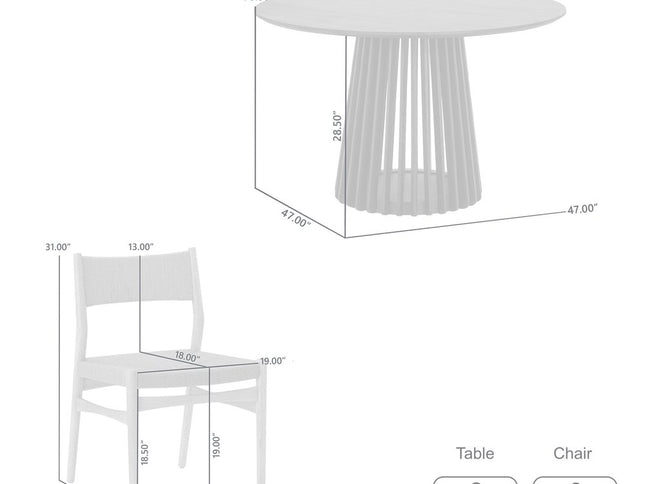 Five Piece Oak Round Dining Set with Four Chairs