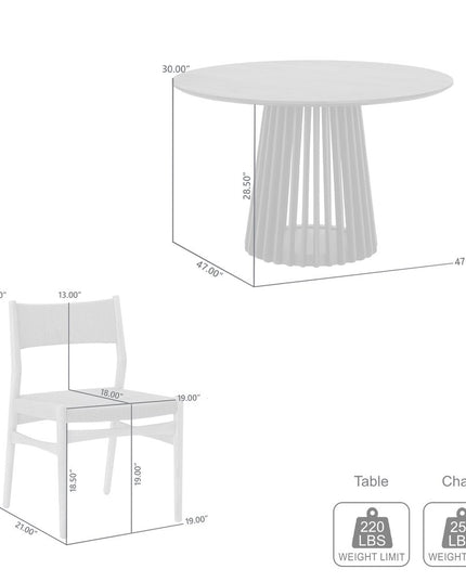 Five Piece Oak Round Dining Set with Four Chairs