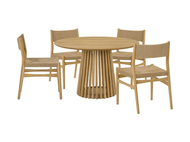 Five Piece Oak Round Dining Set with Four Chairs
