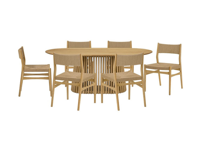 Seven Piece Oak Oval Dining Set with Six Chairs