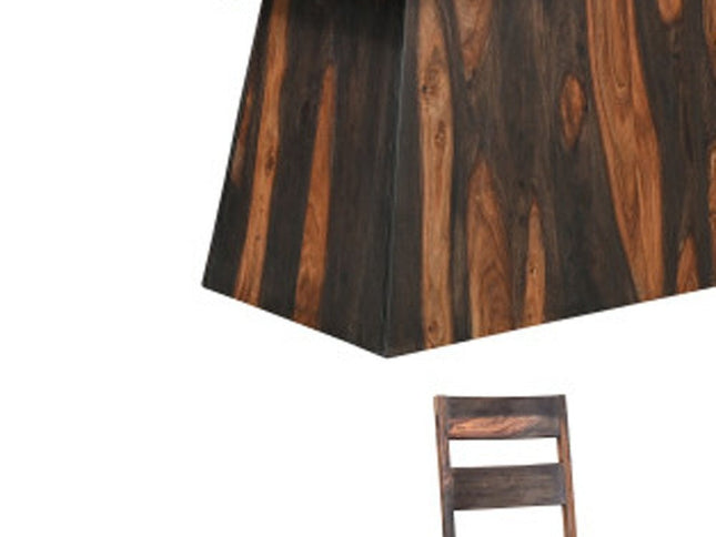 Seven Piece Dark Brown Solid Wood Dining Set with Six Chairs