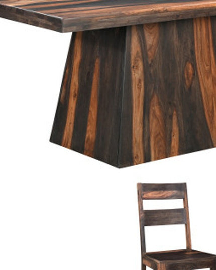 Seven Piece Dark Brown Solid Wood Dining Set with Six Chairs