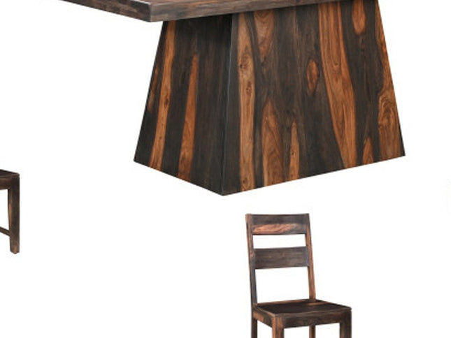 Seven Piece Dark Brown Solid Wood Dining Set with Six Chairs