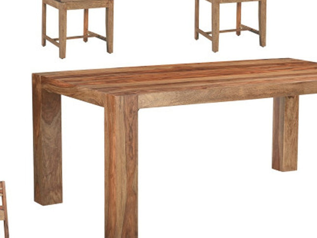 Seven Piece Brown Solid Wood Dining Set with Six Chairs