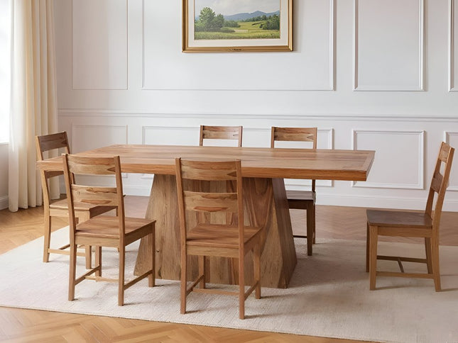 Seven Piece Brown Solid Wood Dining Set with Six Chairs