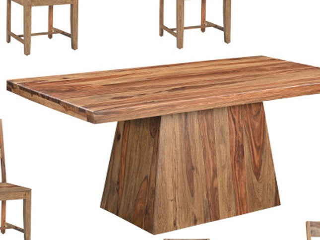 Seven Piece Brown Solid Wood Dining Set with Six Chairs