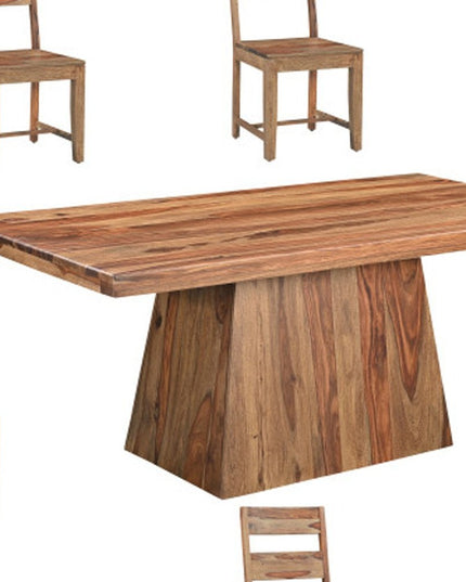 Seven Piece Brown Solid Wood Dining Set with Six Chairs