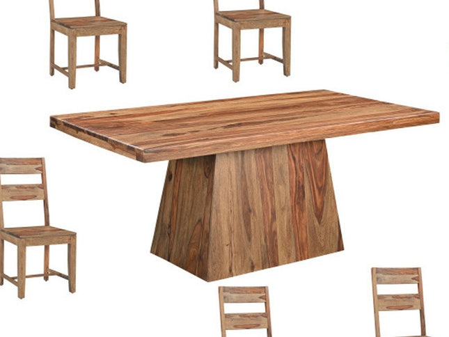 Seven Piece Brown Solid Wood Dining Set with Six Chairs