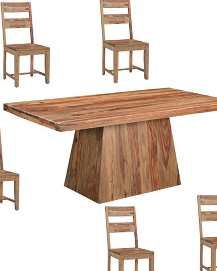 Seven Piece Brown Solid Wood Dining Set with Six Chairs
