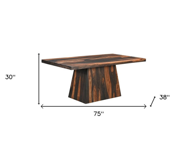 Seven Piece Dark Brown Solid Wood Dining Set with Six Chairs